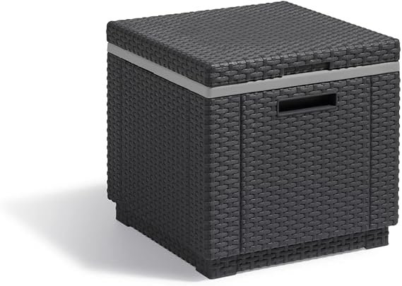 Keter Ice Cube Table Fridge for Terrace or Garden Outdoor, Resin with Flat Rattan Finish, 42 x 42 x 41 cm, Graphite Colour