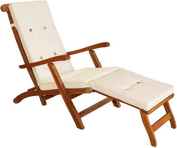 Detex® Cushion for Lounger Cream Cushion for Garden Chair Linen Look Water-Repellent 184 x 43 x 5 cm